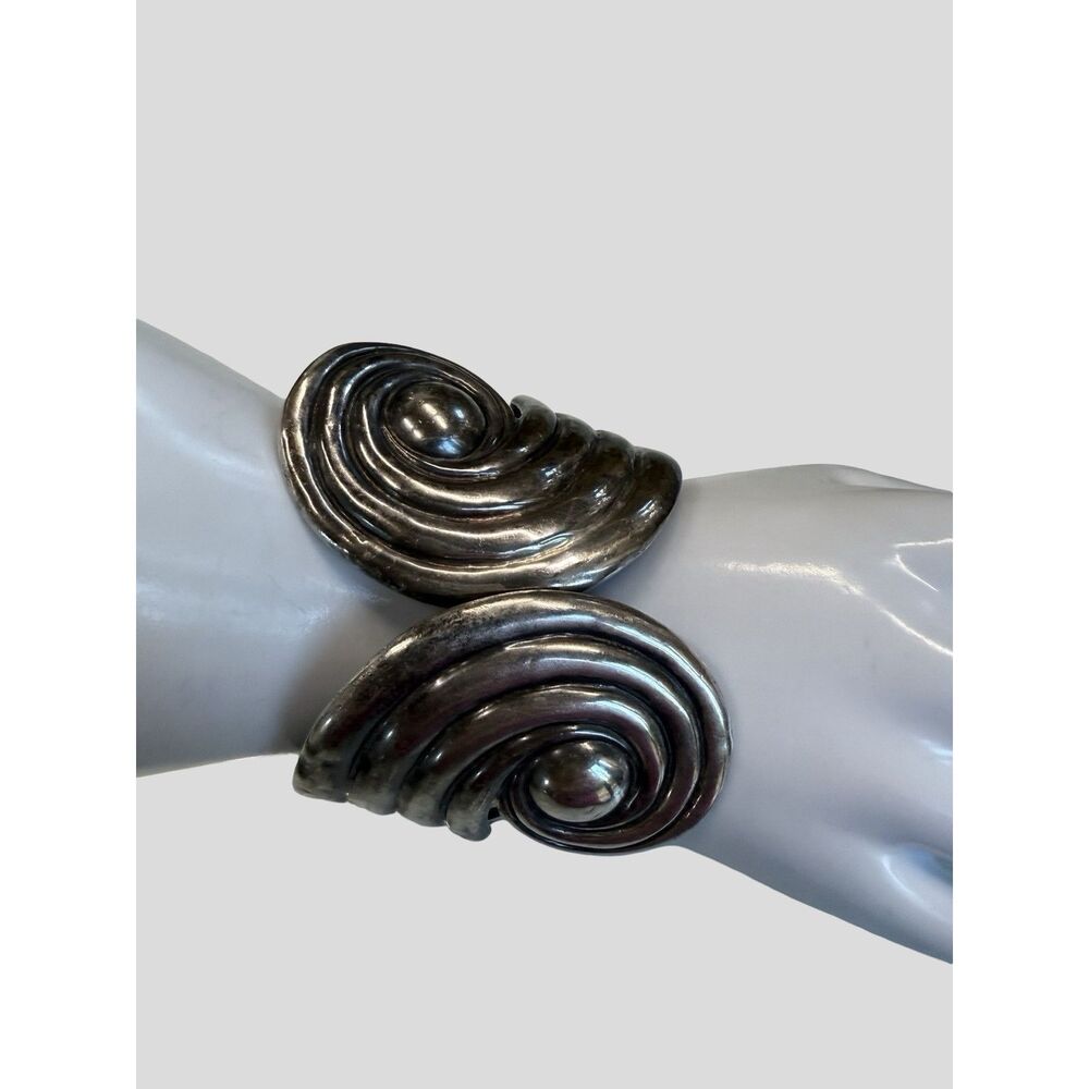 Vintage Taxco Sterling Silver Modernist Swirl Cuff Bracelet 61g Signed JC 925